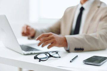 Man hands business suit pen write document businessman page desk diary plan