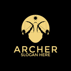 archer sun logo vector, creative archer with sun logo design template