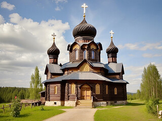 Fototapeta na wymiar An orthodox church in rural Russia. AI generated