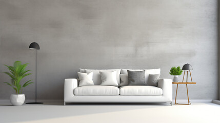 Perspective of modern living room with white sofa