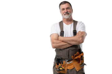 mature happy handyman isolated on transparent background