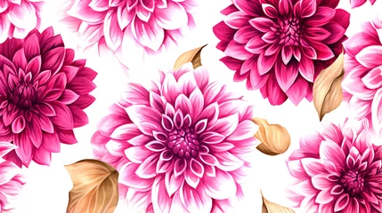 Foto op Canvas seamless Dahlia floral water color pattern on white background © DesignBee
