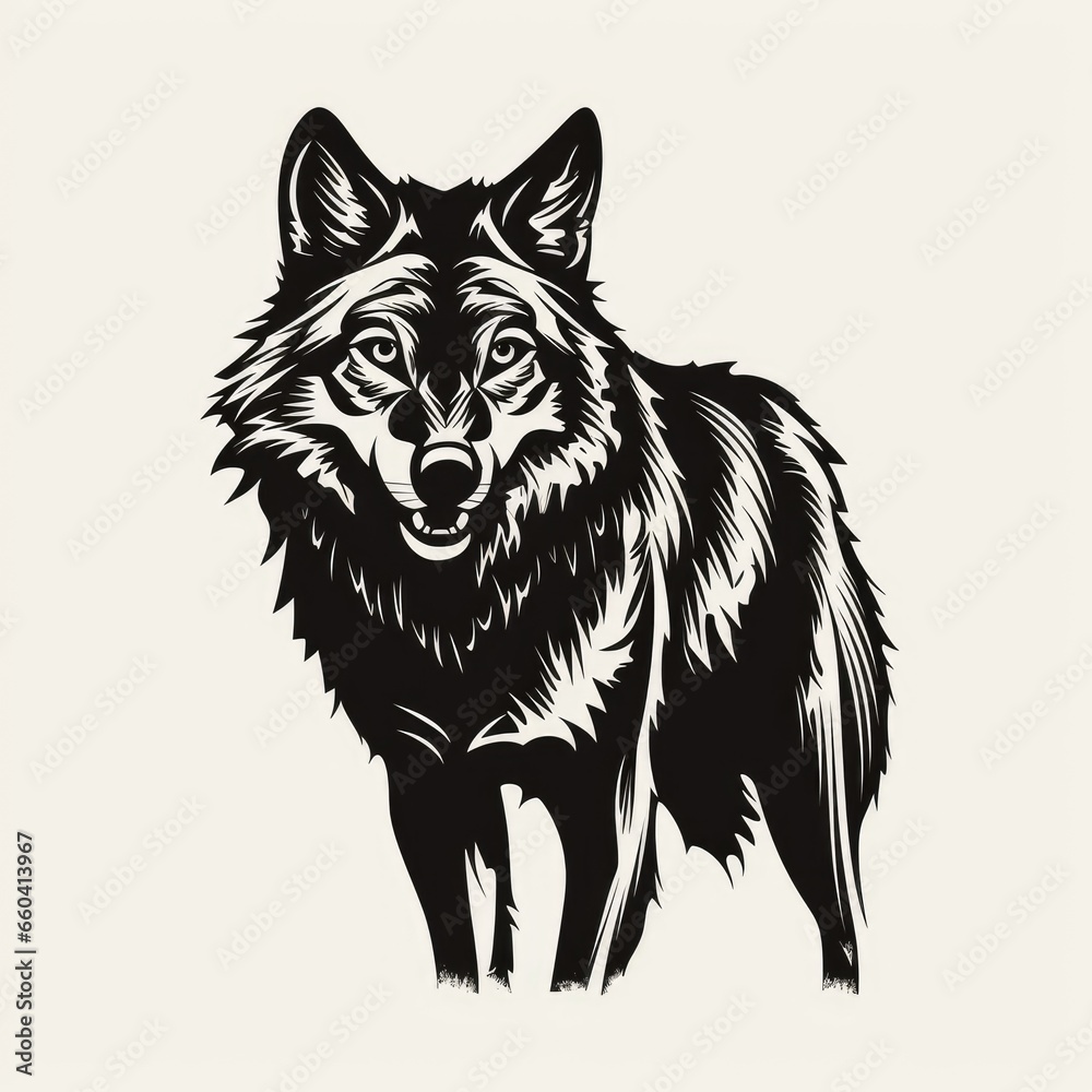 Wall mural wolf logo, black and white, ai generated image