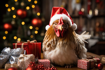 Huhn auf dem Weihnachtsmarkt - obrazy, fototapety, plakaty