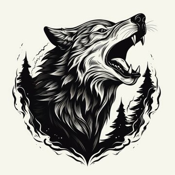 Wolf logo, black and white, AI generated Image