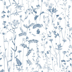 meadow herbs and flowers seamless pattern