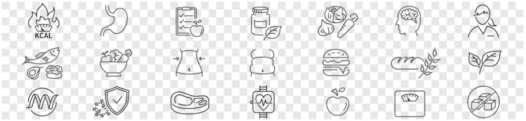 Nutrition healthy lifestyle line icons collection editable stroke vector