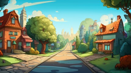 Houses and streets cartoon illustration, AI generated Image
