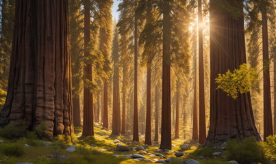 Beautiful rich nature of Sequoia National Park. High resolution, photogenic. cinematic wide angle shot