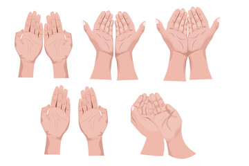 set of Praying hands for Prayer Christian and Muslim. 