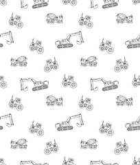 builder cars cartoon drawing vector seamless pattern