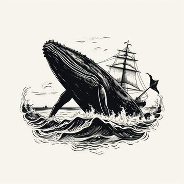 Whale logo, black and white, AI generated Image