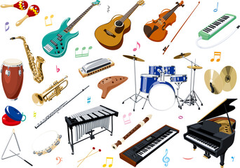 いろいろな楽器のシンプルなイラストセット - obrazy, fototapety, plakaty