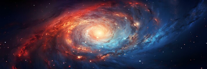 Cosmic background with fantastic view of spiral galaxy, gravity and stardust. - obrazy, fototapety, plakaty