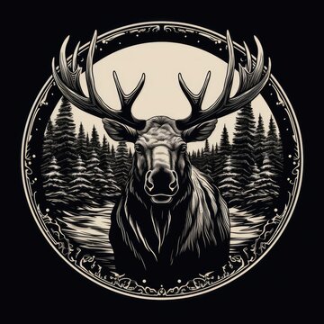 Moose logo, black and white, AI generated Image