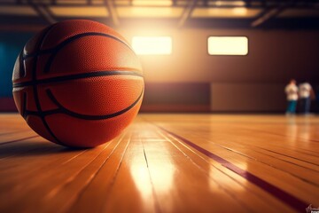 Basketball on gym floor. Generative AI