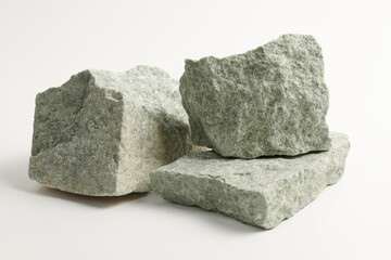 Set of sauna stones isolated on white background. Natural mineral rock jadeite