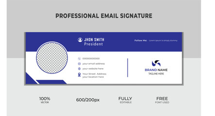 Blue minimal clean email signature design with creative new trendy concept