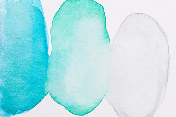 Abstract blue background. Watercolor ink multicolor art collage. Stains, blots and brush strokes of acrylic paint on white paper.