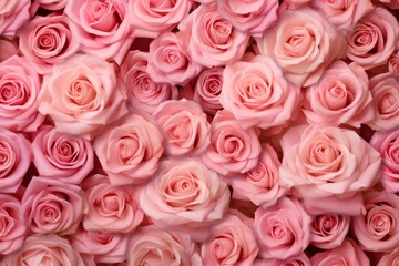 Lively, romantic floral wall with vibrant pink rose blooms. Beautifully arranged, creating a 3D-rendered floral background. Generative AI