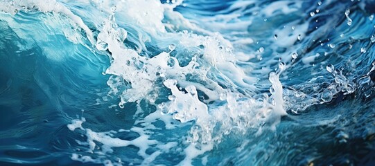 A background image for creative content featuring the mesmerizing sight of ocean waves breaking with white foam. Photorealistic illustration