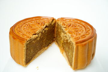 Moon cake on white background, Chinese mid-autumn festival food