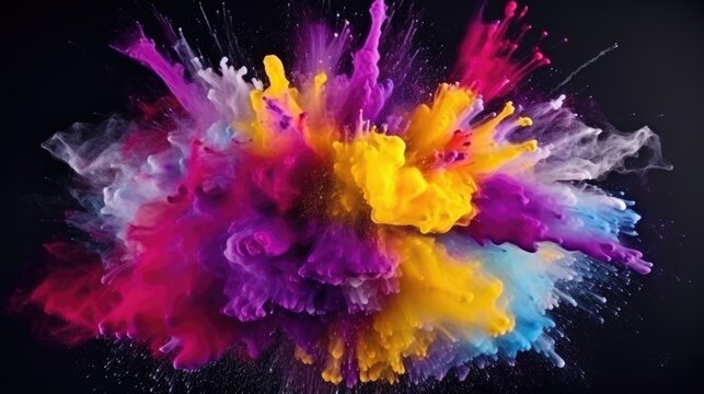 Colored powder explosion background. Paint holi, Colorful rainbow holi paint splash © romanets_v