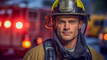 portrait of a firefighter in helmet