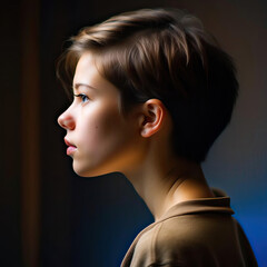 silhouette of a beautiful girl with short hair in profile