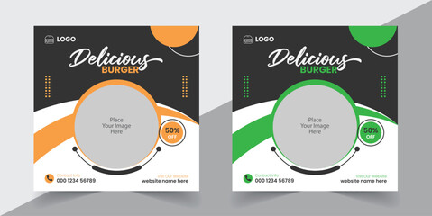 Delicious Burger or Delicious Food Menu Social Media Post Web Banner Template Design
