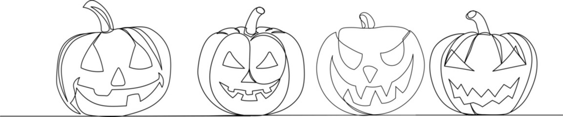 Halloween pumpkins line drawing, sketch, vector