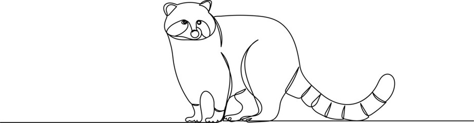 raccoon on a branch line drawing, sketch, vector