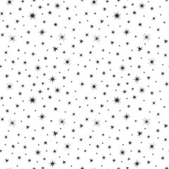 Fototapeta premium Black star seamless pattern, magic celestial night. Black stars. Bohemian symbols. Vector illustration isolated on white background. White night.