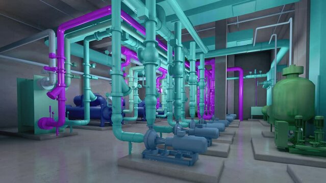 3d rendering,3D animation simulation of mechanical and electrical engineering installation completion 02