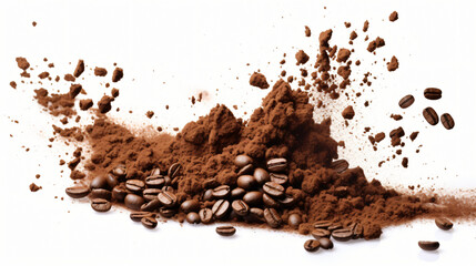 Coffee powder and coffee beans splash - obrazy, fototapety, plakaty