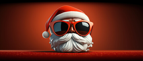 Santa Claus with red  sunglasses on over red background.3D Christmas card.