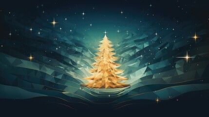 Christmas background with snow - covered trees and stars.