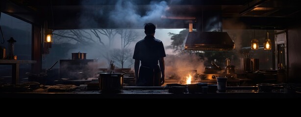 A man cooking in a kitchen
