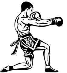 Muay thai kick boxer illustration, martial arts fighter, sport drawing, mma fighter