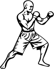 Muay thai kick boxer illustration, martial arts fighter, sport drawing, mma fighter