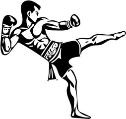 Muay thai kick boxer illustration, martial arts fighter, sport drawing, mma fighter