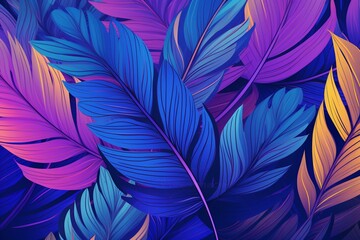 Abstract tropical leaf background in blue and purple tones. Generative AI
