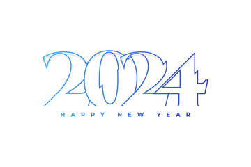 Fototapeta na wymiar Happy new year 2024 blue gradient outline typography text logo design