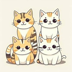 collection of cute cats in cartoon style