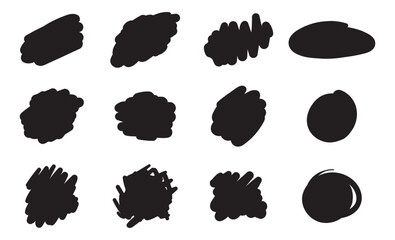 Hand drawn brush vector design elements. Ink spots. Black paint abstract shapes.