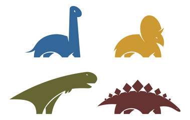 Set dinosaur vector logo design element. Jurassic park world. Collection dinosaurs silhouette isolated on white background. Dino icons website template. © SolaruS