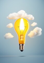 Light yellow bulb with a lot of ideas brainstorming concept, rocket shape. Generative Ai