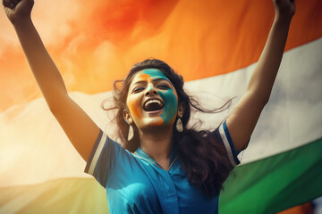 Young Indian woman supporting her team