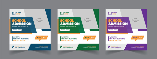 School Admission Social Media Post and Educational Web Banner Template, Back to School Social Media Template design