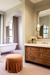 Classic bathroom decor, interior design and home improvement, bathtub and bathroom furniture, English country house and cottage style, generative ai